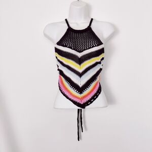Love Knits Crochet Halter Top Multicolor Chevron Pattern NEW Beach Resortwear